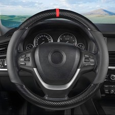 Carbon Leather Car Steering Wheel Cover Breathable Non-slip Accessories Black