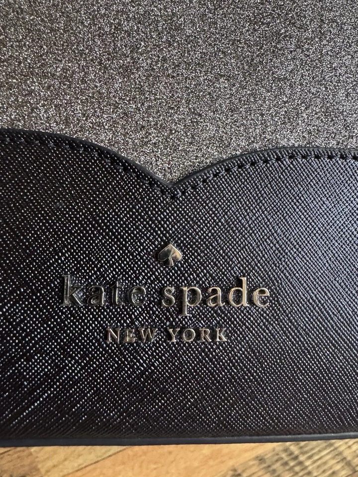 Kate Spade NY Large Lola Glitter Tote Handbag Purse Silver Sparkle Blue READ - Image 2 of 4