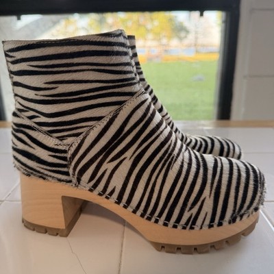Swedish Hasbeens Zebra Calf Hair Leather Clog Booties EU SZ 38 US8