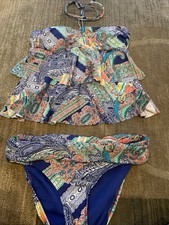 KENNETH COLE REACTION Size Small Paisley Tiered Tankini 2 Piece Swimsuit