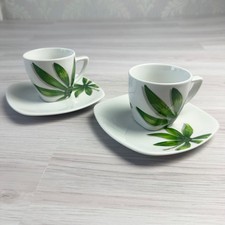 ARC International Tassen & Untertassen (2 Sets) Blatt Design Grün Retro Deko Vintage