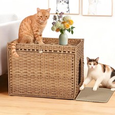 Cat Litter Box Enclosure Hidden Litter Box Furniture Rattan Handwoven Cat House