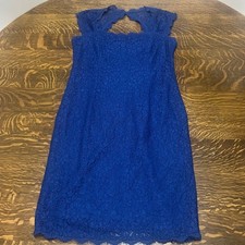 Adrianna Papell Sheath Dress Womens 10 Blue Lace Cap Sleeve Keyhole