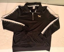 Pink Victoria's Secret Black Quarter-Zip Pullover Sweatshirt w/ Logos