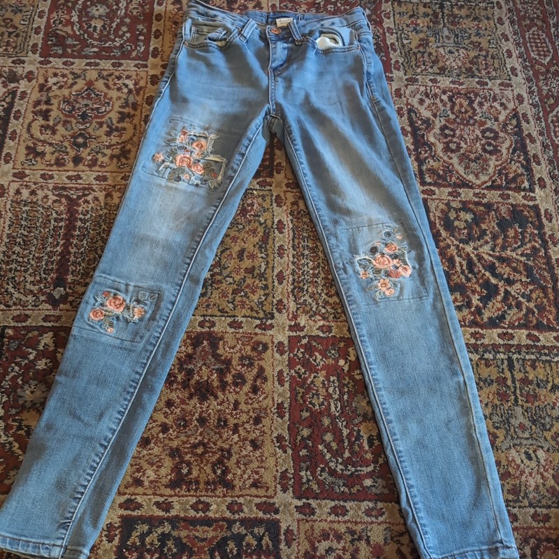American Rag Jeans Womens Size 3 Blue Floral Distressed Mid Rise Cotton Blend