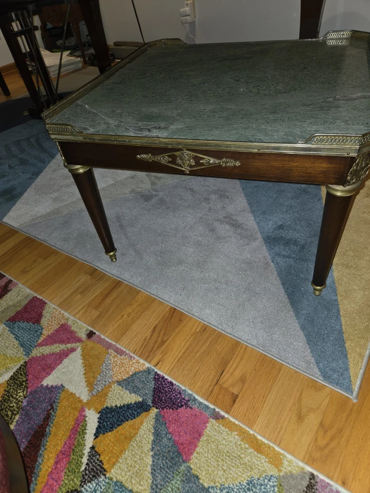 EXQUISITE French Green Marble Louis XVI Coffee Table - Image 2 of 4