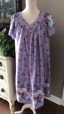 Vintage Duster HouseDress Nightgown Polyester Knit Purple Floral Women's Large