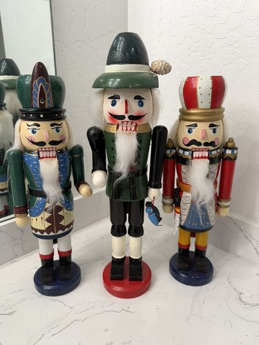 13 in Wood Nutcracker Set of 3 Multicolor Hand Painted Christmas Figures