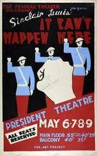 It Can't Happen Here 1934 Poster, Sinclair Lewis, WPA Art, Wall, Print, Retro