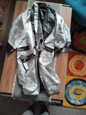 Hausmantel Kimono Morgenmantel Damen Gr. S beidseitig tragbar Silber Schwarz 