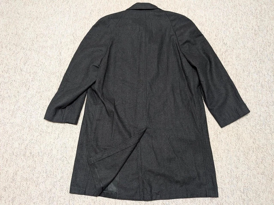 Abrigo gabardino de lana sarga vintage hecho en EE. UU. años 50 chaqueta negra XL Foto 2 de 4