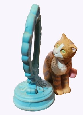 Vintage Avon Keepsake Ornament Figurine Orange Tabby Cat With Mirror 2 3/4'' Tall