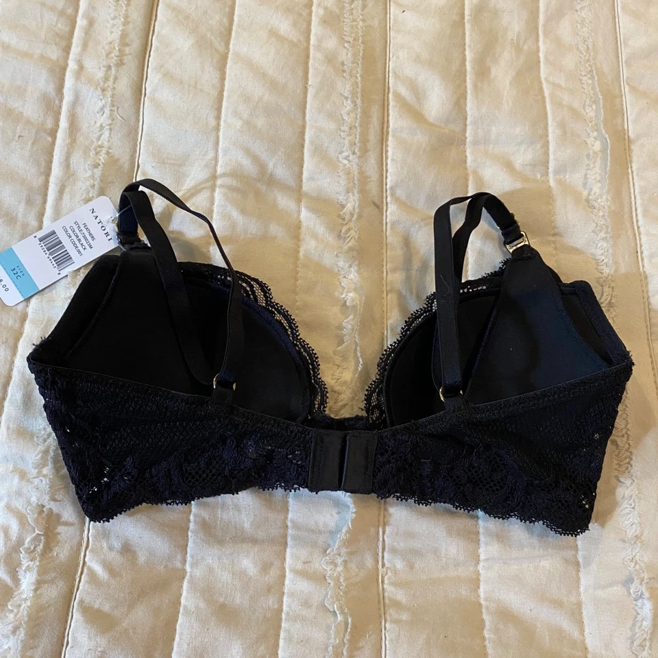 Natori Maternity Nursing Bra 32C Black Feathers Lace Underwire Plunge 730023M - Image 2 of 4