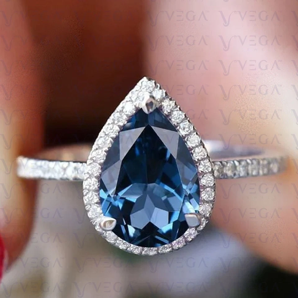 4.70 Carat Pear Cut Natural Topaz and Diamond Wedding Ring 18K White Gold Plated - Image 2 of 4