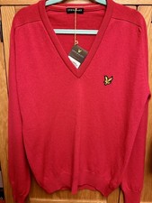 New With Tags Lyle & Scott Red 100% Wool Jumper L Large Sweater Shirt Perry Fred