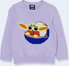Star Wars Amazon Essentials Sweater Grogu Baby Yoda Purple Knit Youth XXL 14-16