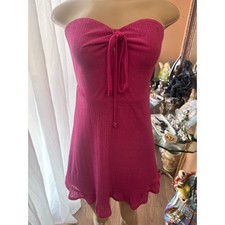 Forever 21 Pink Strapless Tie Front Smocked Ruffle Mini Dress Womens Medium