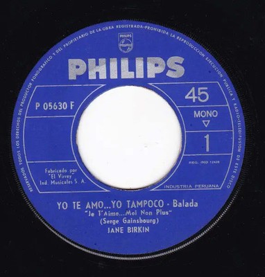 Jane Birkin Yo Te Amo... Yo Tampoco = Je Taime... Moi Non Plus COMPANY SLEEVE