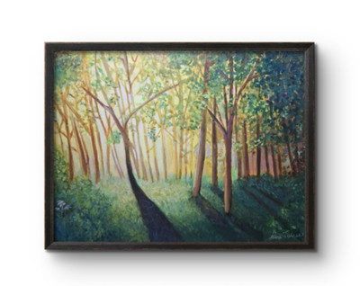 Modern Sun Set Forest 9x12 Wood Canvas Painting