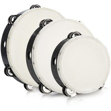 3 Pack 10 Inch, 8 Inch, 6 Inch Wooden Tambourine, Hand Held Drum Bell, D