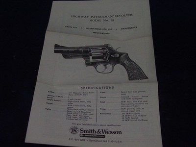 SMITH AND WESSON MODEL No 28 FACTORY ORIGINAL MANUAL