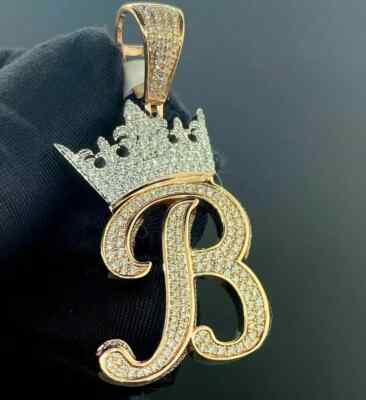 3Ct Lab Created Diamond Round ''B'' Initial Letter Pendant 14K Yellow Gold Plated