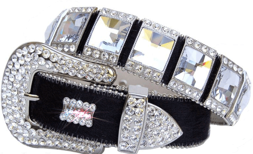 Black Cow hide leather belt with Crystal concho and crystal rhinestone Lg - Picture 4 of 4