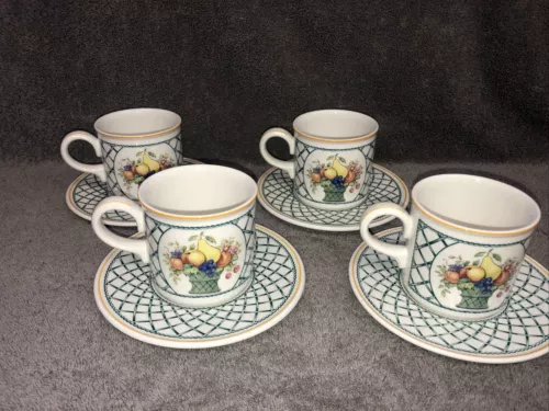 Villeroy & Boch BASKET 3” Coffee Tea Mugs Cup & Saucer Sets SET OF 4