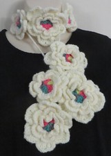 New Handmade Crochet White 64 Inches Flower Scarf Necklace Lariat