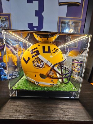 Helmet Display Case Full Size Acrylic Mirrored Turf & LED Light Riddell Football