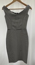 Black Striped Knee Length Sleeveless Dress Size S Polyester