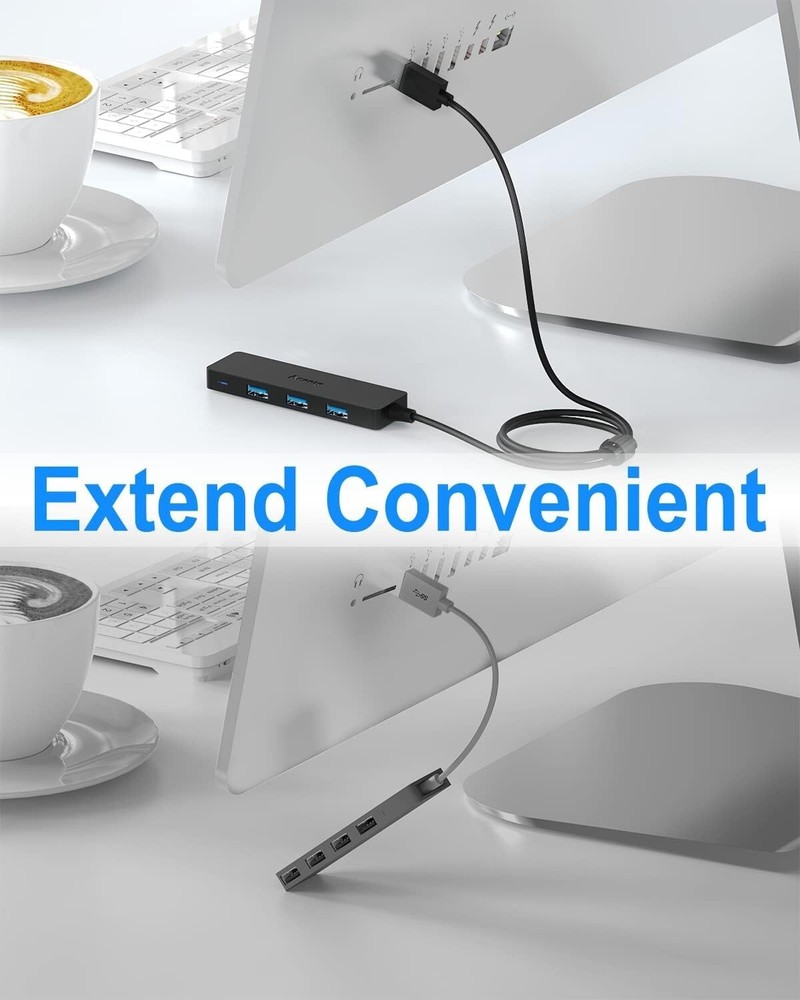 4-Port USB 3.0 Hub with 4ft Extension Cable - 4A Power - Black