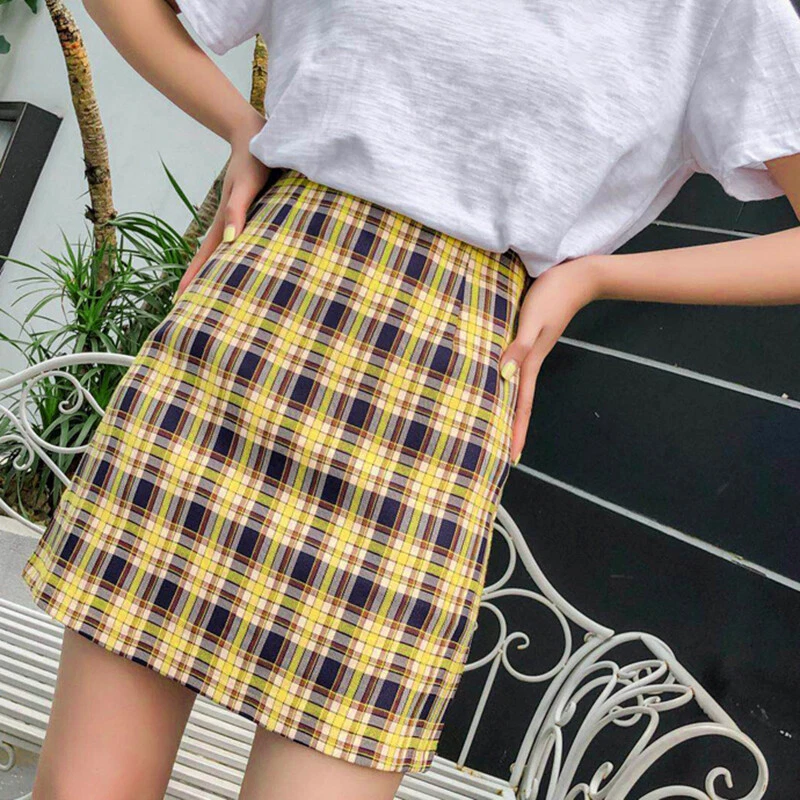 Plaid skirt rainbow top
