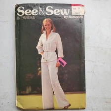 Vtg Butterick See & Sew 5817 Tunic Top Pants Pull-On Misses 14 CUT 1980s