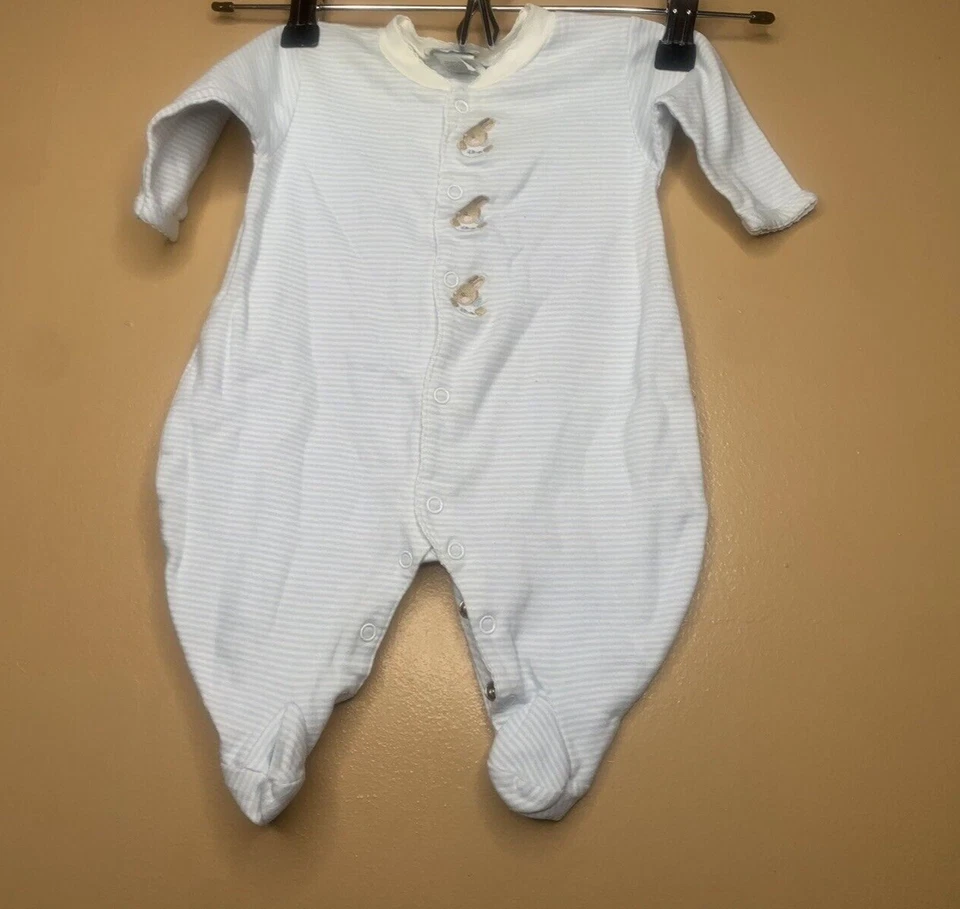 Le Top Baby Layette Talla 3 Meses Una Pieza Azul Blanco Rayas Manga Larga Snap Foto 3 de 4