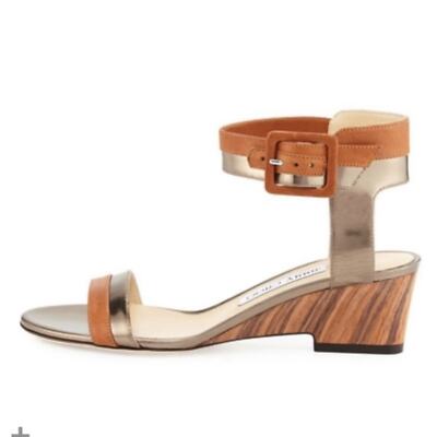 Jimmy Choo Sandal Heels Mansy Two Toned Wood Demi Wedges in  display picture 1