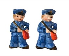 US Mail Postal Carrier Ceramic Salt Pepper Shaker Pair Made in Japan 3.25"