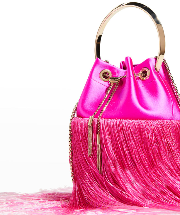Jimmy Choo Bon Bon Fringe Satin Bucket Bag New With Tags Fuchsia