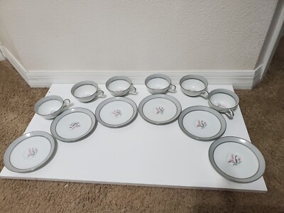 VINTAGE NORITAKE CHINA 1950'S SET OF 6 TEA CUPS W/SAUCERS #5518