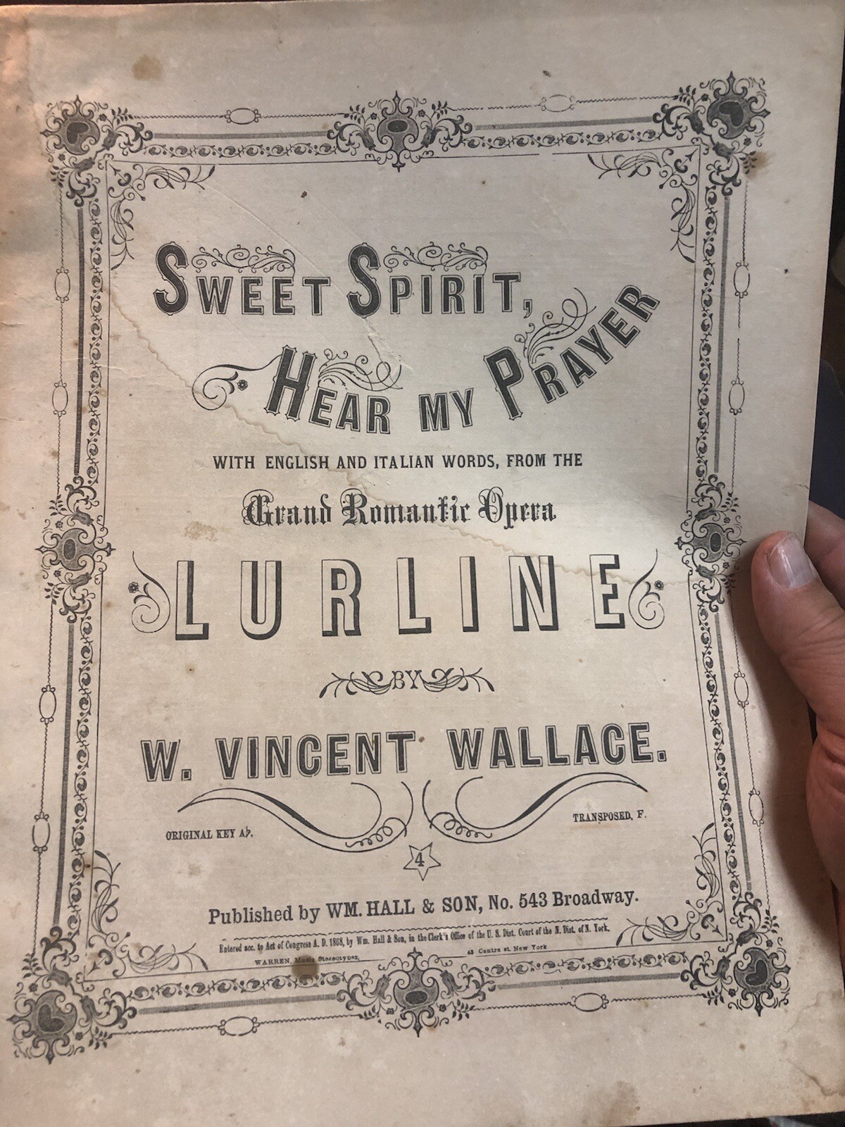 1868 W. Vincent Wallace  Opera LURLINE  Sheet Music 6 Pages