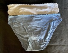 VICTORIA'S SECRET Size L 2pk White Blue Cotton Blend Lace-Trim Bikini Panties