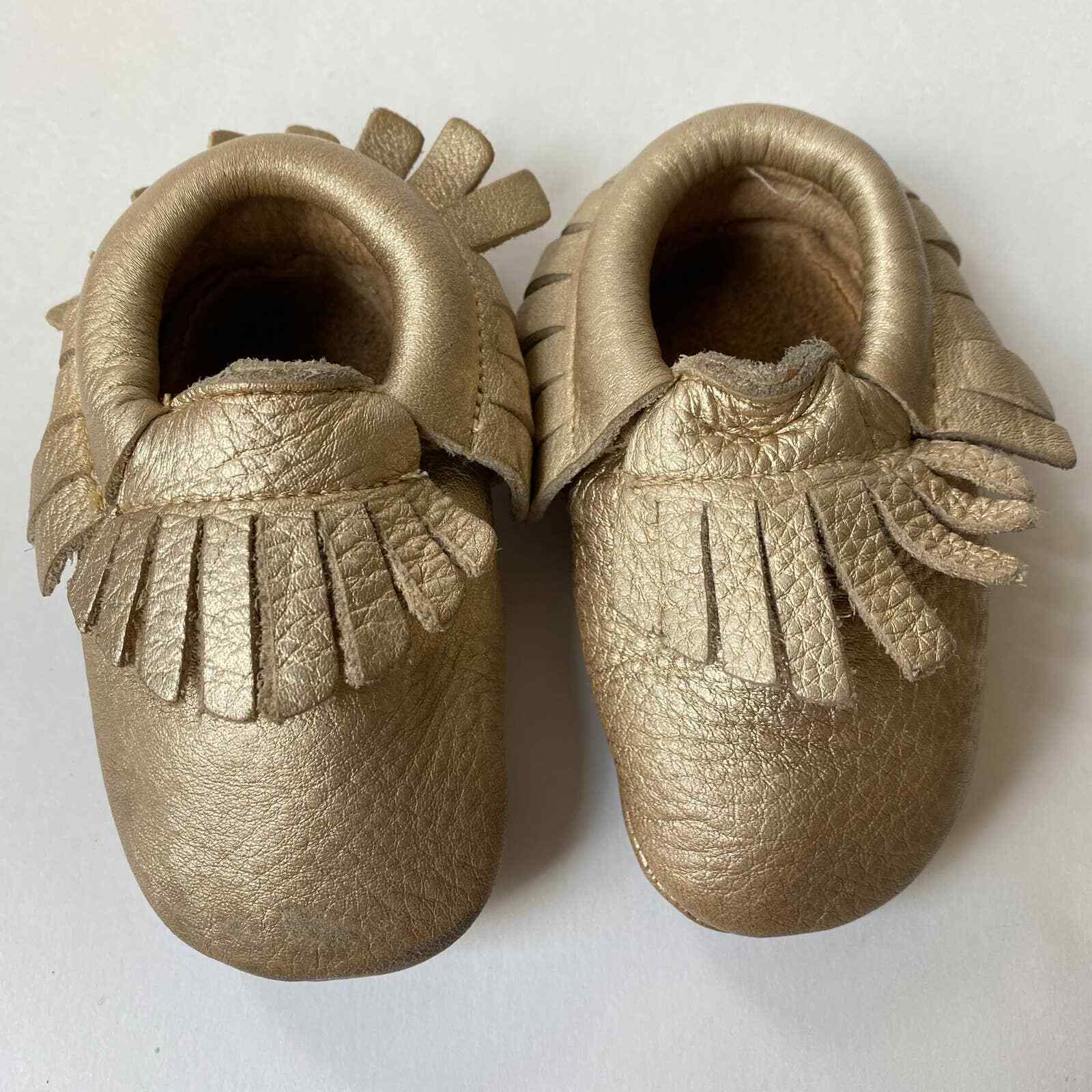 SAOLA MOCASSINO scarpe culla suola morbida frange pelle oro FP Dupes 6 12 mesi 4 neonati