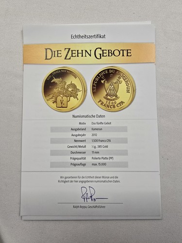 Goldmünzen Set Die 10 Gebote Kamerun 2012 10x0,5g .585 AU 1500 Francs CFA - Bild 13 von 19