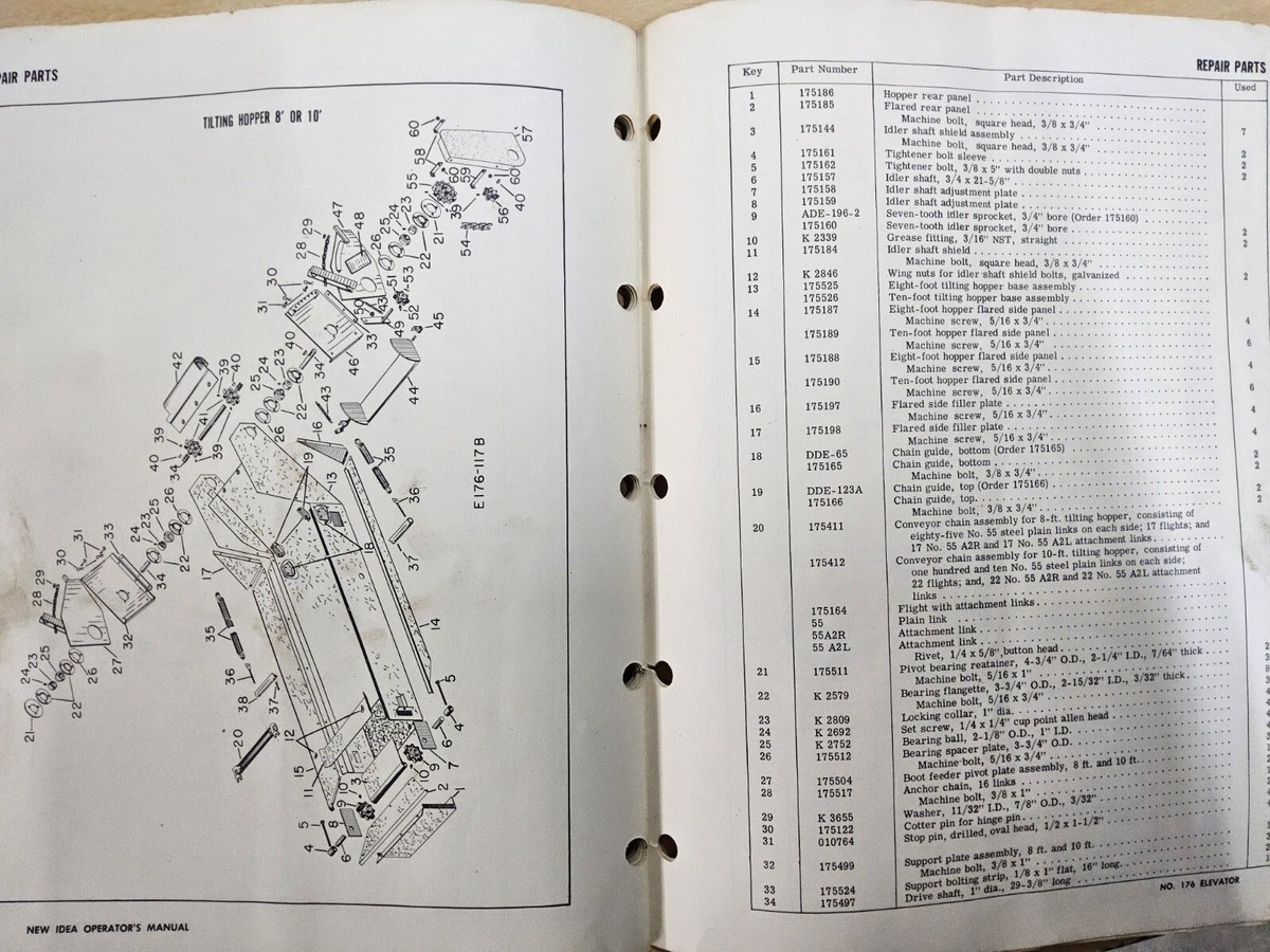 manuページ New Idea No. 176 Elevator, Operator's/Parts Manual PE-134, 1964