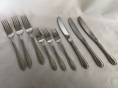 9 Pieces Pfaltzgraff Medley Stainless Glossy Silverware/ Flatware Forks Knives