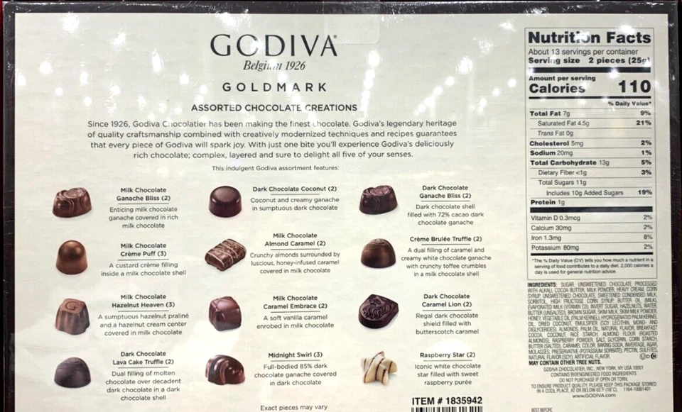 Caja de regalo Godiva Belgium Goldmark surtida creaciones de chocolate 11,3 oz, BB 26/07 Foto 2 de 2