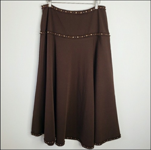 Ice Western Maxi Skirt Size 10 Chocolate Brown Full Lined Rhinestone Rodeo Boho - Picture 2 of 16