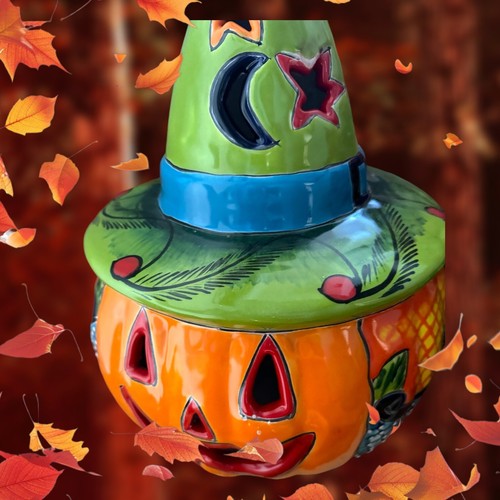 Talavera pumpkin with hat Jack o lantern candle holder Halloween pumpkin - Picture 8 of 10