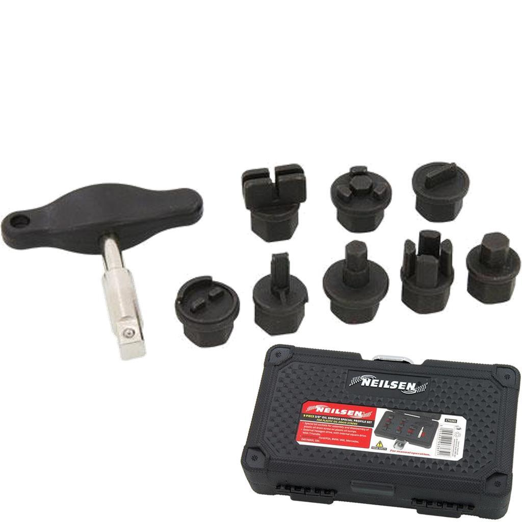 Neilsen 9pc Plastic Oil Drain Screw Service Vehicle Special Profile Set 3/8""