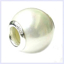 White Seashell Pearl w/ Sterling Silver Grommet Bead for European Charm Bracelet